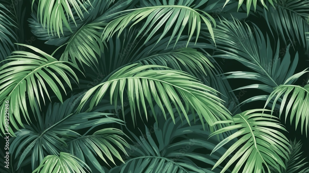 Fototapeta premium green palm fronds abstract background copy space backdrop art