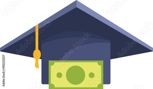 Graduation cap covering a dollar bill representing the rising cost of education and student loan debt