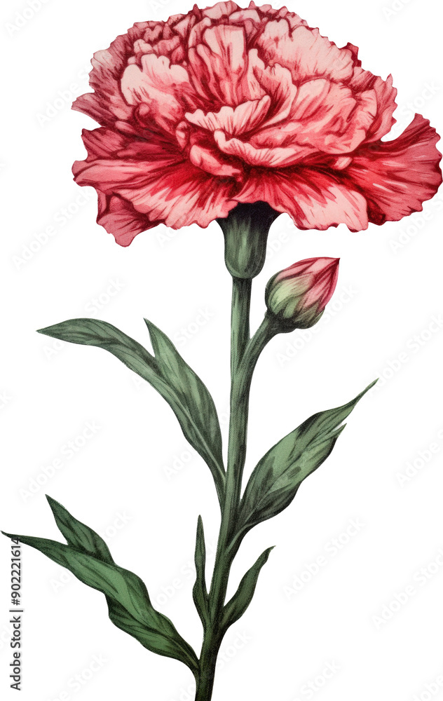 A single pink carnation in full bloom with a bud about to open. A single pink carnation in full bloom with a bud about to open.