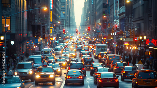 bustling urban street, morn...