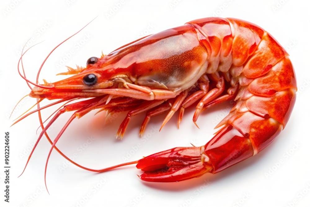 Freshly caught bright red shrimp isolated on transparent background, spotlight highlights its succulent texture and vibrant color, appealing to seafood lovers. Freshly caught bright red shrimp isolated on transparent background, spotlight highlights its succulent texture and vibrant color, appealing to seafood lovers.