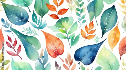 colorful watercolor leaves abstract background copy space backdrop art