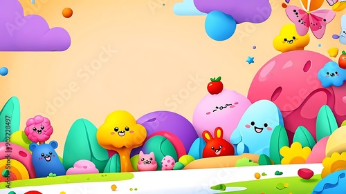 Crafty, vibrant characters and candy against a blue backdrop, perfect for childrens birthday party invitations or sweetthemed designs. Suitable for invitations, posters, banners, childrens book  photo