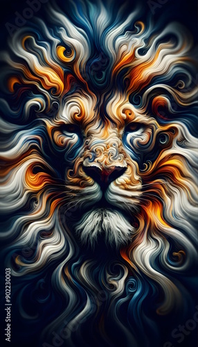 Abstract portrait of a lion with swirling patterns generative ai