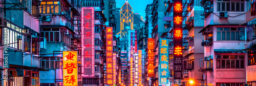 Neon City Lights Vibrantly Illuminated at Night photo