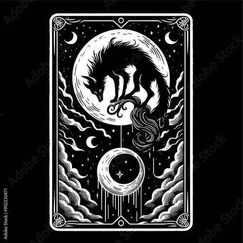 wolf with moon tarot card design