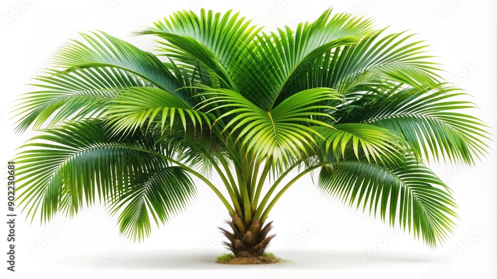 Obraz premium Lush Green Palm Tree with Spread Fronds Isolated on White Background