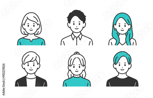 若い男女の上半身セット【人物ベクターイラスト素材】