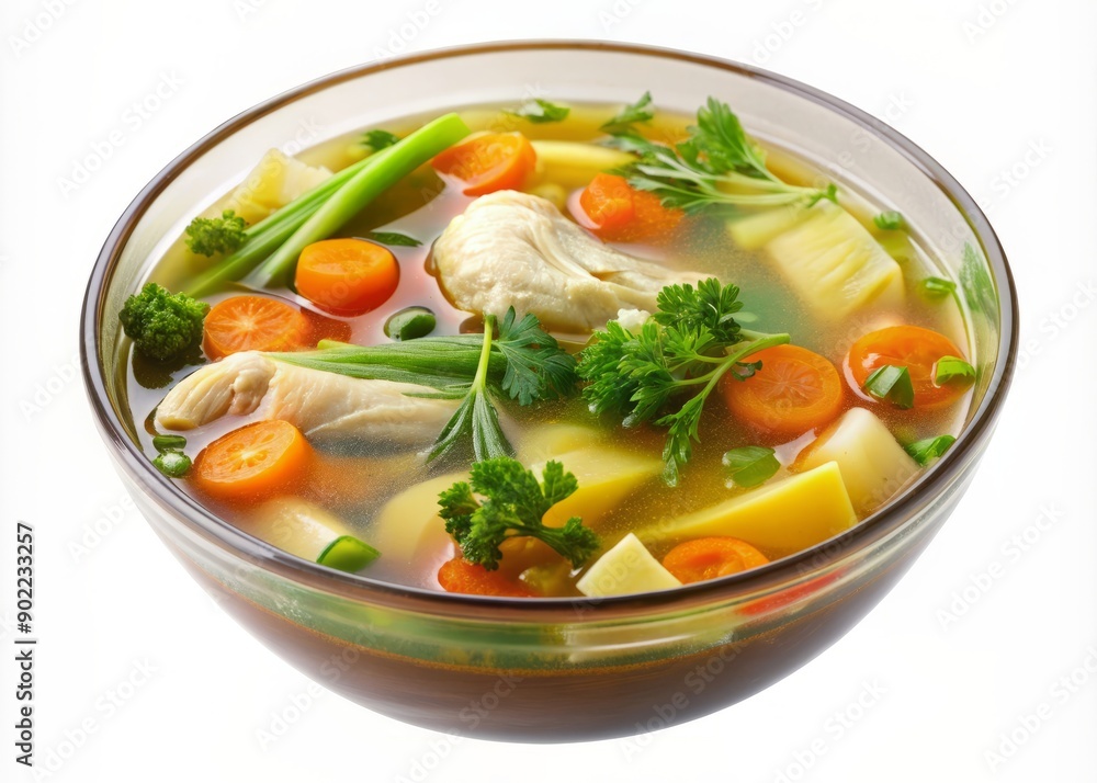 chicken soup with vegetable isolated on transparent background Remove png, Clipping Path