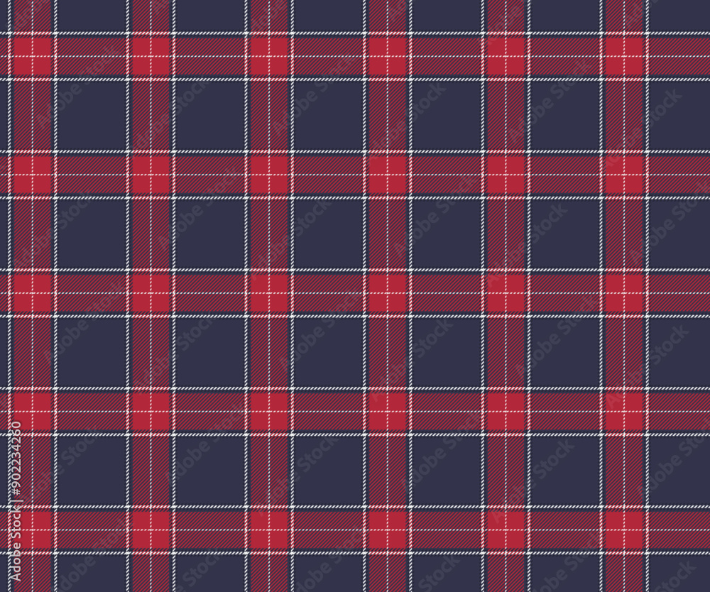 Obraz premium Plaid pattern, purple, red, white, seamless for textiles and design clothing, skirts, pants, aprons, tablecloths, blankets or decorative fabrics. Vector illustration.