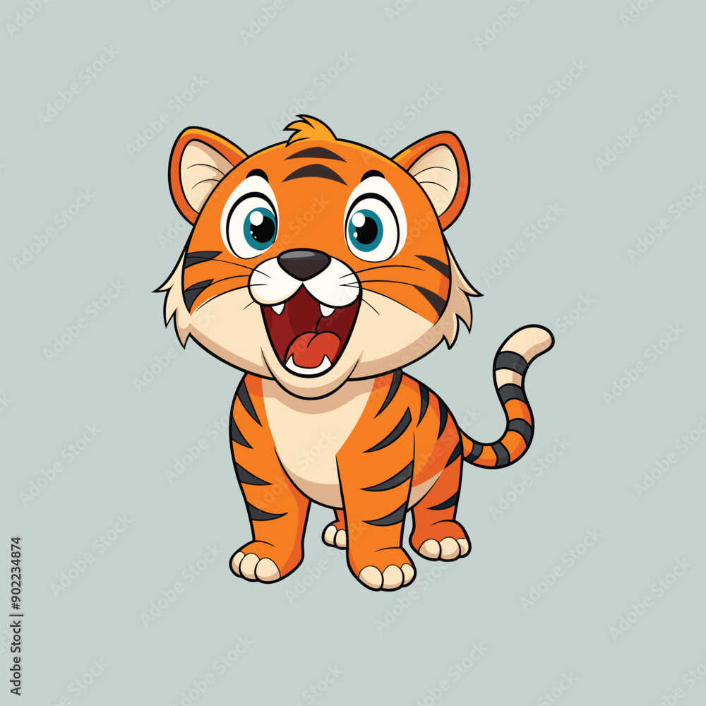 Cute Happy Tiger Vector. Animal Nature Icon Concept Isolated Premium Vector. Cute Happy Tiger Vector. Animal Nature Icon Concept Isolated Premium Vector.