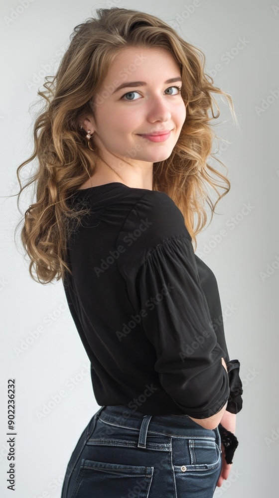 knee shot of a beautiful Caucasian professor, smiling looking back at the camera, isolated on white background knee shot of a beautiful Caucasian professor, smiling looking back at the camera, isolated on white background