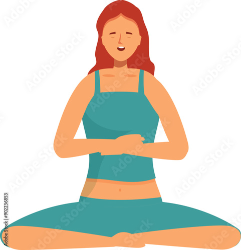 Woman sitting in lotus pose and practicing pranayama breathing for meditation