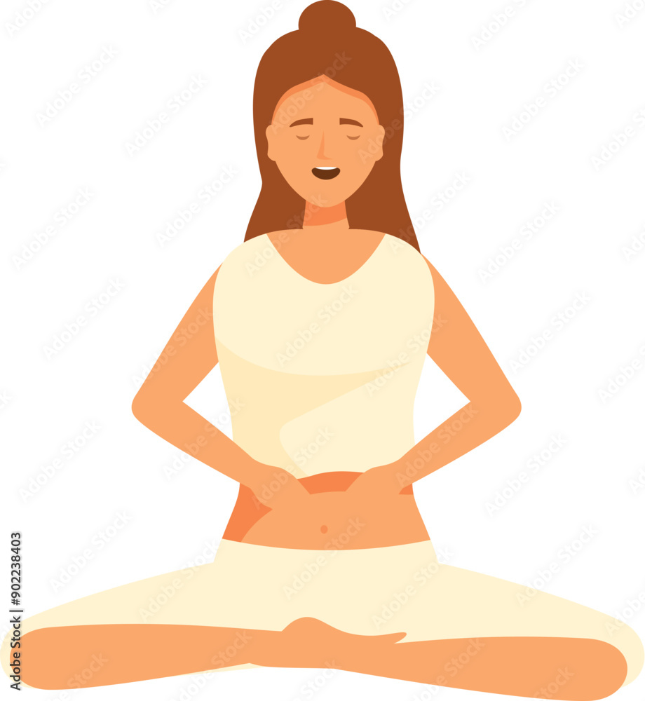 Young woman is practicing breathing exercise while sitting in lotus position Young woman is practicing breathing exercise while sitting in lotus position