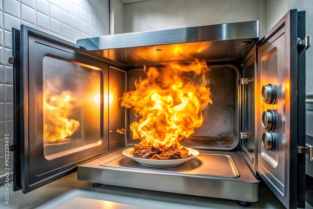food burn in microwave oven with burning fire food burn in microwave oven with burning fire