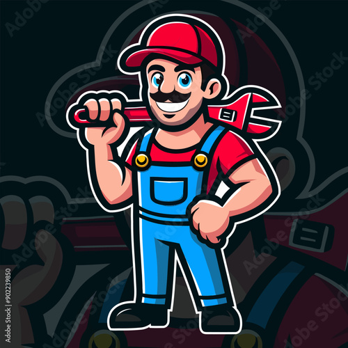 Plumber mascot cartoon logo vector template