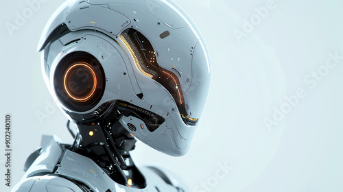 Profile view of a futuristic robot showcasing intricate mechanical details and advanced technology in a sleek, minimalistic design