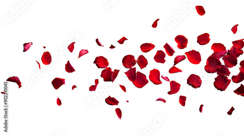 Red rose petals floating in the air, a romantic Valentine's Day concept