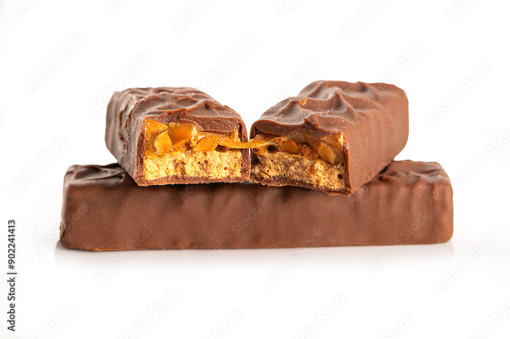 Chocolate bar with nuts isolated on white background. Chocolate bar with nuts isolated on white background.
