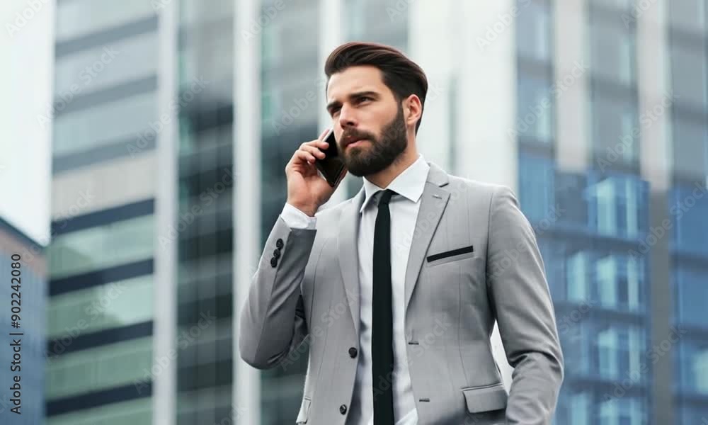 Confident Businessman Talking on Phone in Urban Setting Confident Businessman Talking on Phone in Urban Setting