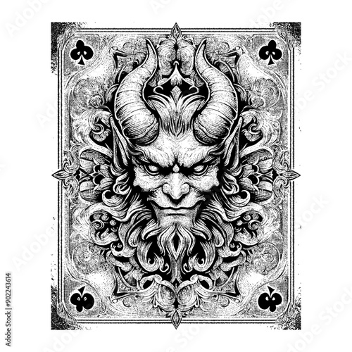 playing card devil design and ornamental frame