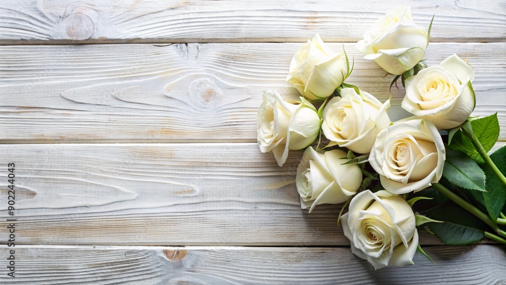 Top view Beautiful white rose resting on a vintage wooden table, capturing the essence of cherished memories and love for Mother's Day Top view Beautiful white rose resting on a vintage wooden table, capturing the essence of cherished memories and love for Mother's Day