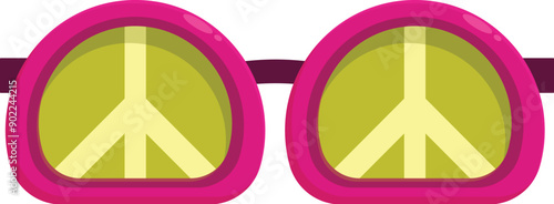 Pink glasses showing peace sign reflecting positive outlook on life and promoting pacifism