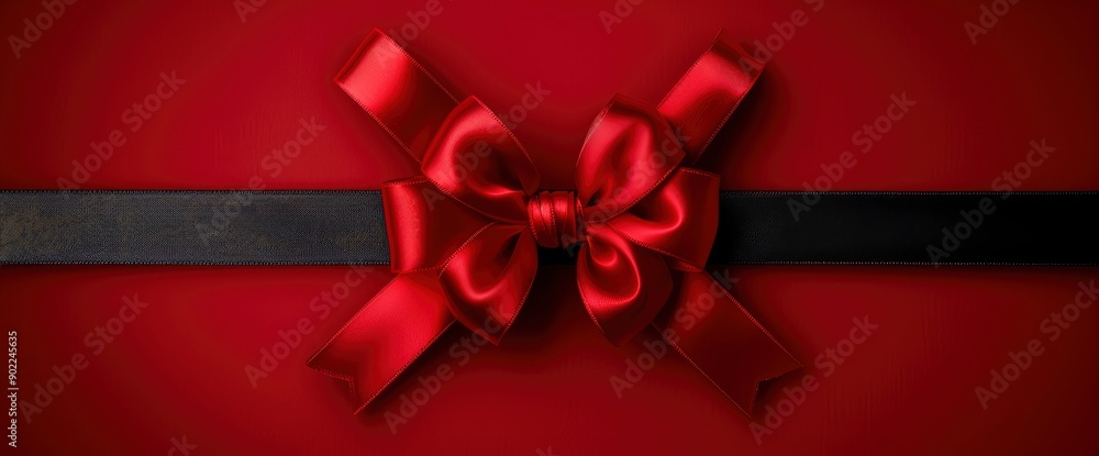 Red Satin Ribbon And Gift Bow, Highlighting Elegance And Festivity Red Satin Ribbon And Gift Bow, Highlighting Elegance And Festivity