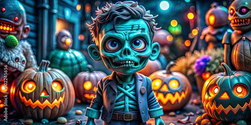 Halloween retro pop with 3d model background Halloween retro pop with 3d model background
