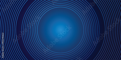 Abstract blue glowing geometric lines on dark blue background. Modern shiny blue circle lines pattern. Futuristic technology concept. Suit for cover, poster, banner, brochure, header, website