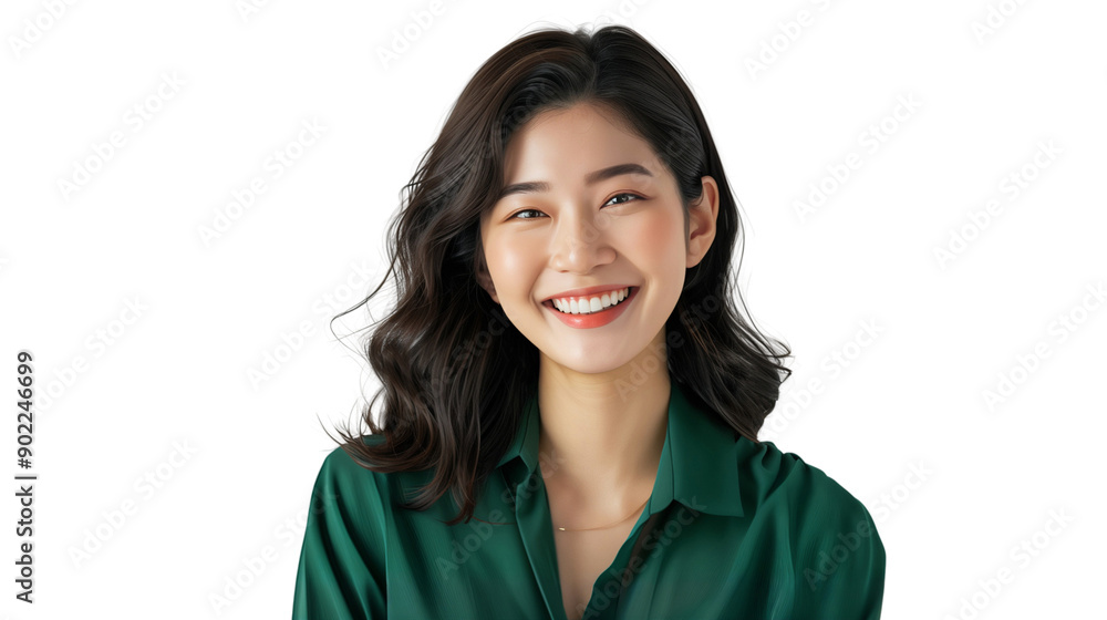 Portrait of a beautiful Asian female model smiling with long brunette hair and perfect skin, isolated on transparent background Portrait of a beautiful Asian female model smiling with long brunette hair and perfect skin, isolated on transparent background