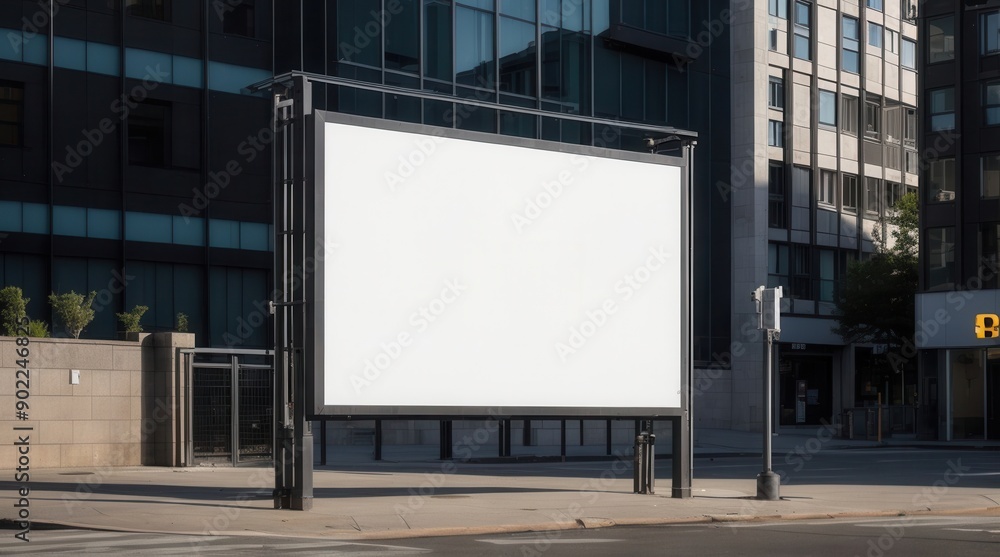 Blank white outdoor billboard in urban city street setting, perfect for advertising or marketing campaigns with customizable content. Blank white outdoor billboard in urban city street setting, perfect for advertising or marketing campaigns with customizable content.