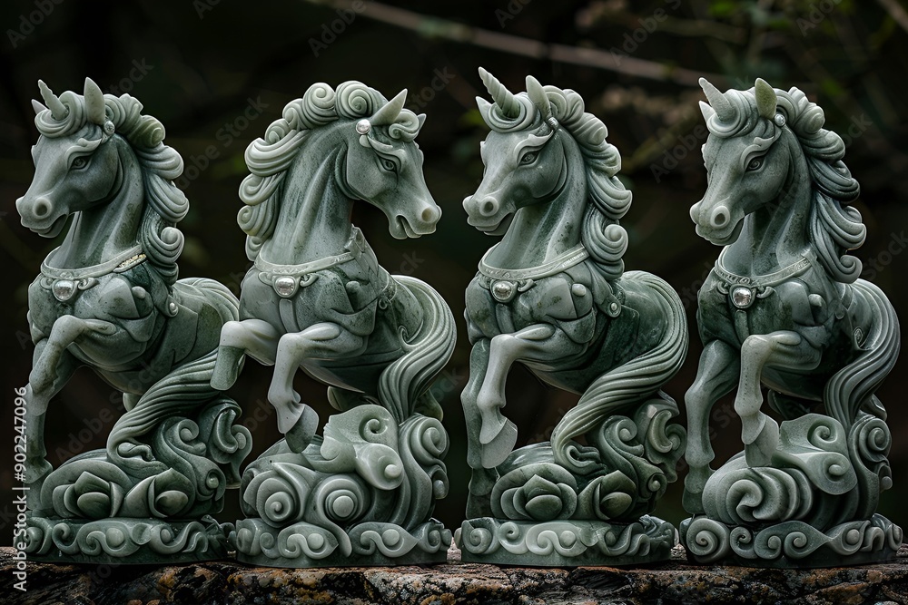 a group of horses statues. a group of horses statues.