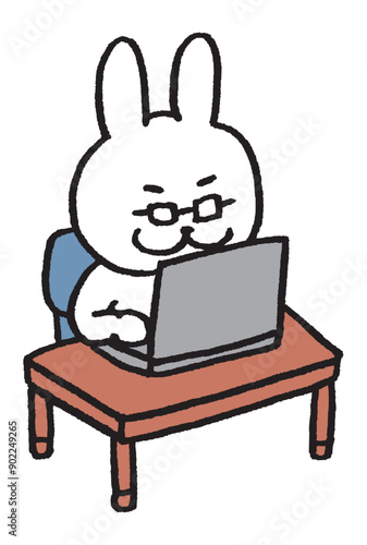 メガネをかけた先生風のうさぎのキャラ素材