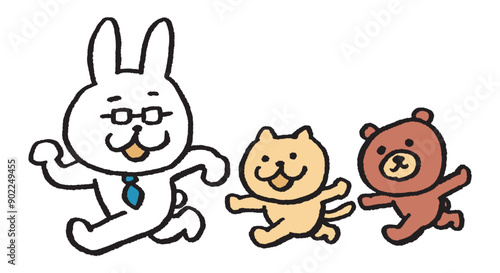 メガネをかけた先生風のうさぎのキャラ素材