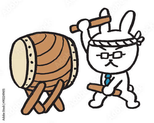 メガネをかけた先生風のうさぎのキャラ素材