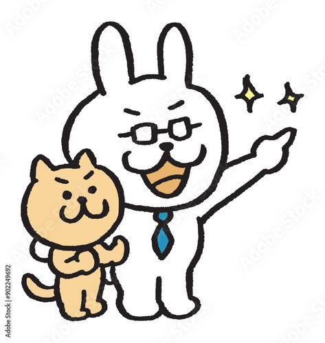 メガネをかけた先生風のうさぎのキャラ素材