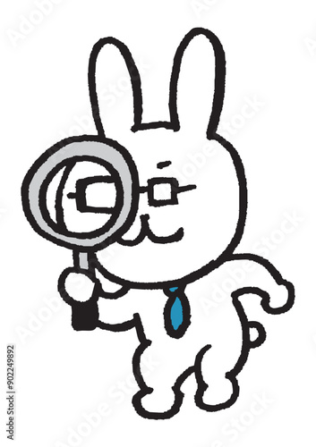 メガネをかけた先生風のうさぎのキャラ素材