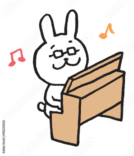 メガネをかけた先生風のうさぎのキャラ素材