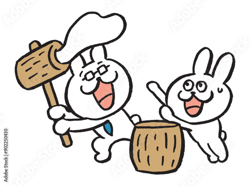メガネをかけた先生風のうさぎのキャラ素材