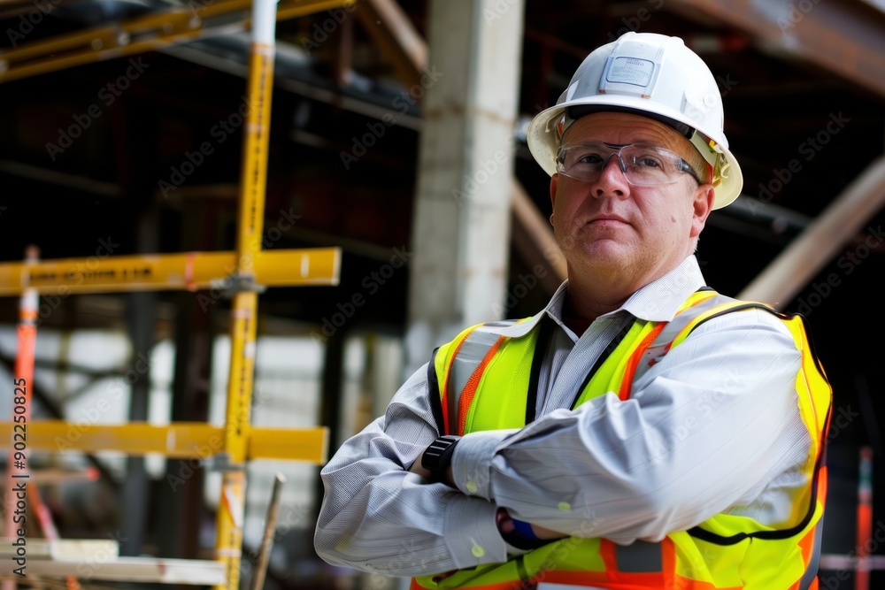 Portrait of a construction manager overseeing a building project on-site , Generative AI Portrait of a construction manager overseeing a building project on-site , Generative AI