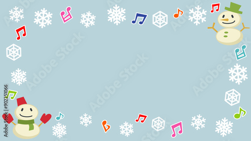 Wallpaper Mural 冬のフレーム(雪だるまと雪の結晶と音符) Torontodigital.ca