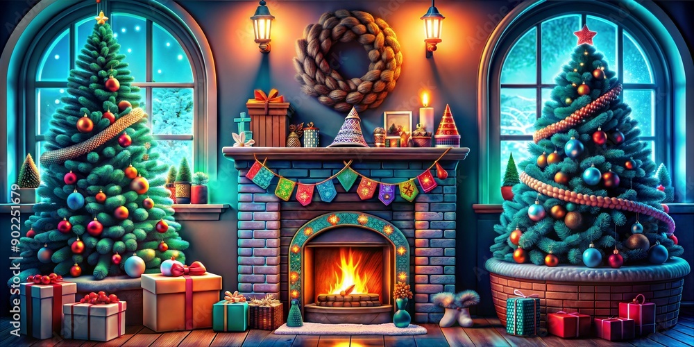 Fototapeta premium Christmas retro pop with 3d model background