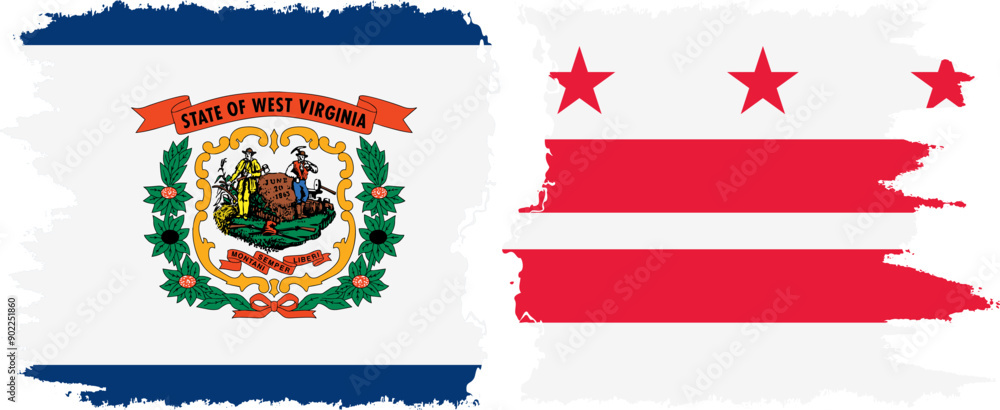 District of Columbia USA - Washington, DC and West Virginia state grunge brush flags connection, vector District of Columbia USA - Washington, DC and West Virginia state grunge brush flags connection, vector