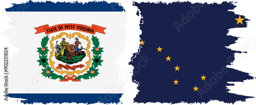 Alaska and West Virginia states grunge brush flags connection, vector