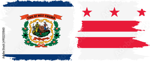 District of Columbia USA - Washington, DC and West Virginia state grunge brush flags connection, vector
