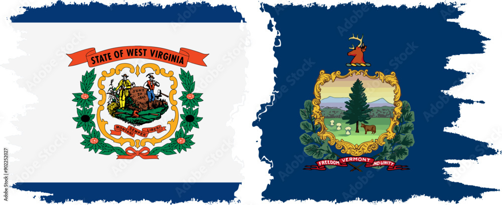 Vermont and West Virginia states grunge brush flags connection, vector Vermont and West Virginia states grunge brush flags connection, vector