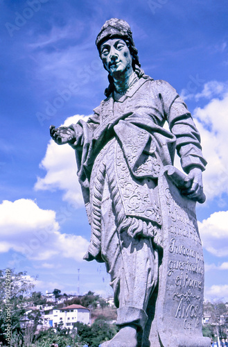 The Prophet Amósl Statue. The Biblical Prophets were made in XVII Century by Aleijadinho, at Basilica Bom Jesus do Matosinho. Humanity Heritage by UNO. Congonhas do Campo, MG,Brazil. 2020 photo