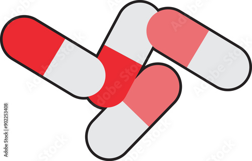 red pill capsule set flat vector illustration