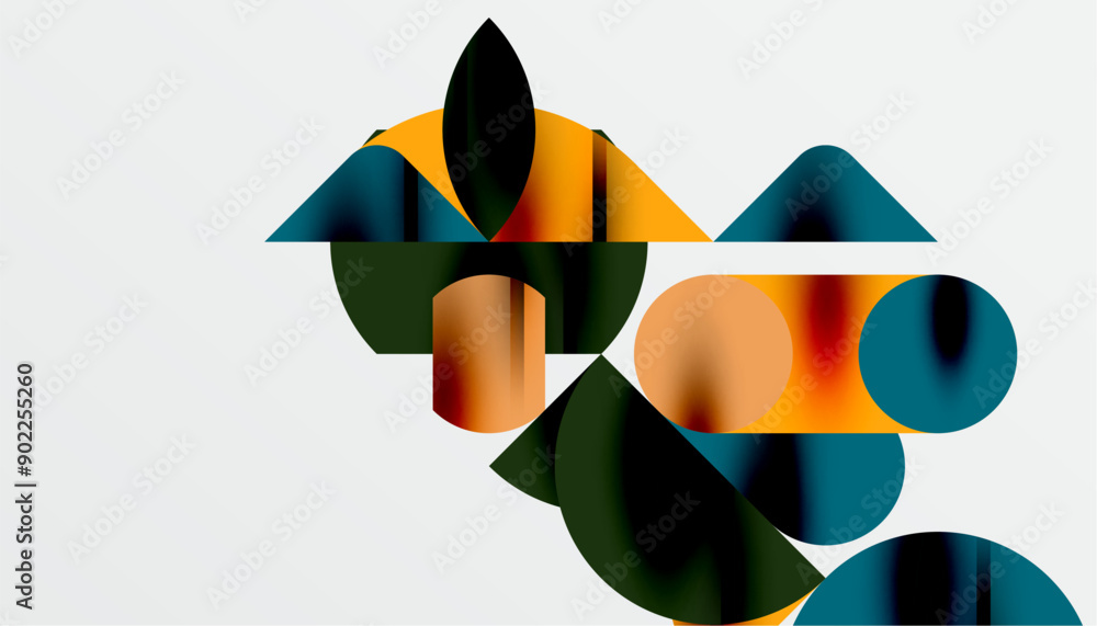 Color beautiful circles, semi circles, squares and round triangles. Geometric mosaic style pattern abstract background for wallpaper, banner, backdrop, card, book Illustration, landing page Color beautiful circles, semi circles, squares and round triangles. Geometric mosaic style pattern abstract background for wallpaper, banner, backdrop, card, book Illustration, landing page